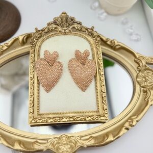 Statement Heart Earrings | Champagne Gold-Tone Rhinestone Drop Dangles